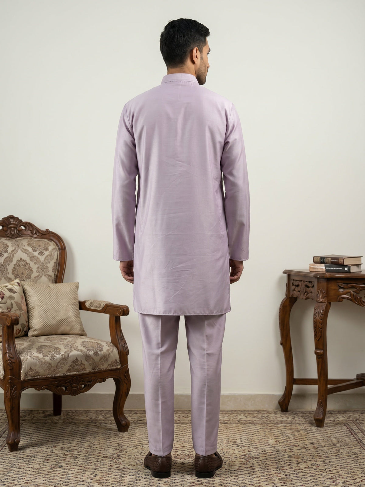Classic Silk Blend Kurta Pyjama Set for Men ( 65KP 5586Lavender ) [FF] [WAISTCOAT]