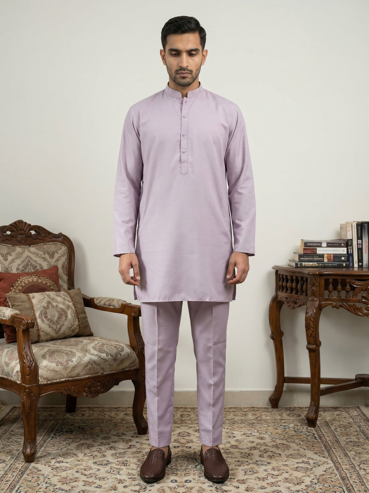 Classic Silk Blend Kurta Pyjama Set for Men ( 65KP 5586Lavender ) [FF] [WAISTCOAT]