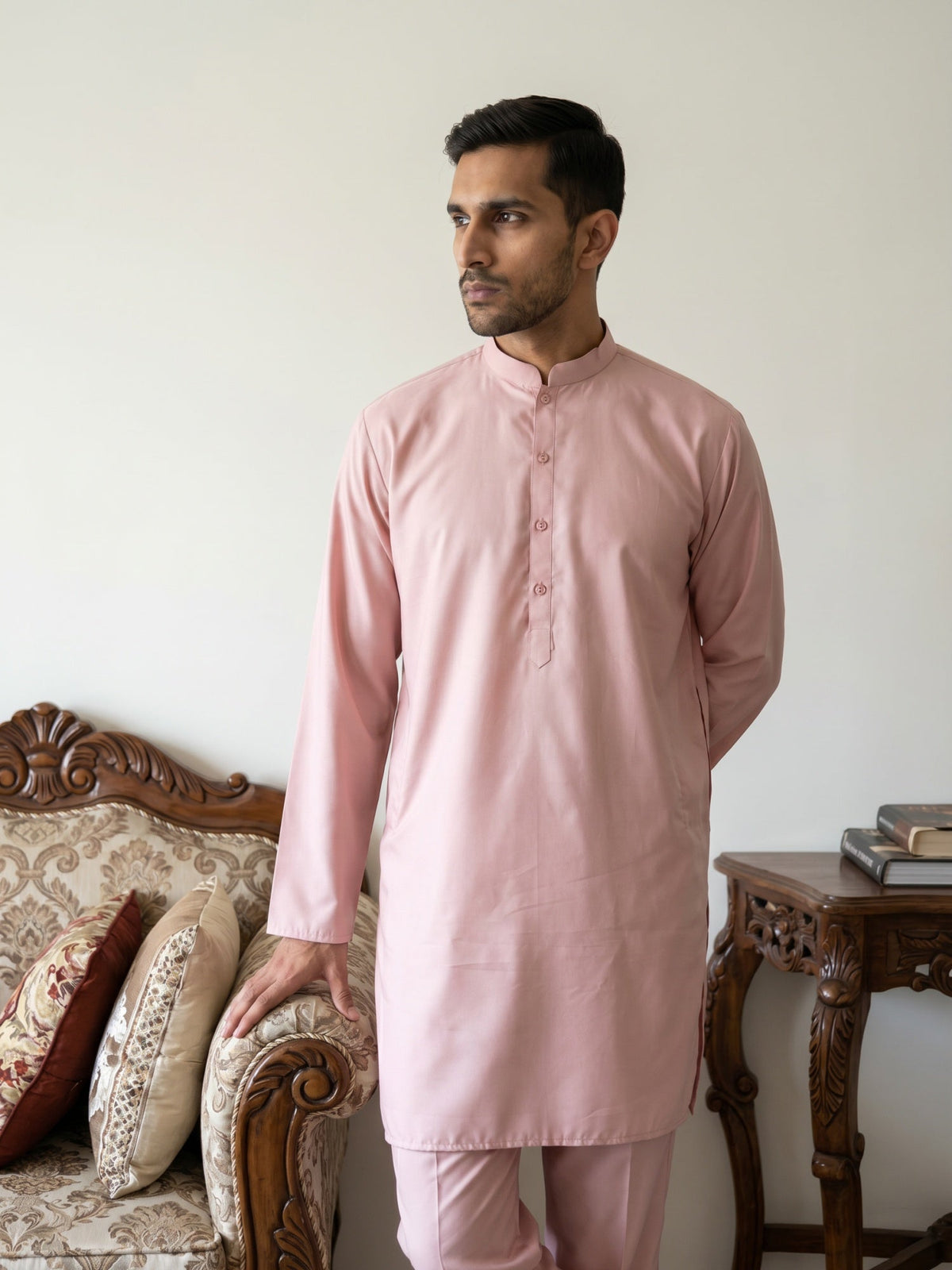 Classic Silk Blend Kurta Pyjama Set for Men ( 65KP 5586Peach ) [FF] [WAISTCOAT]