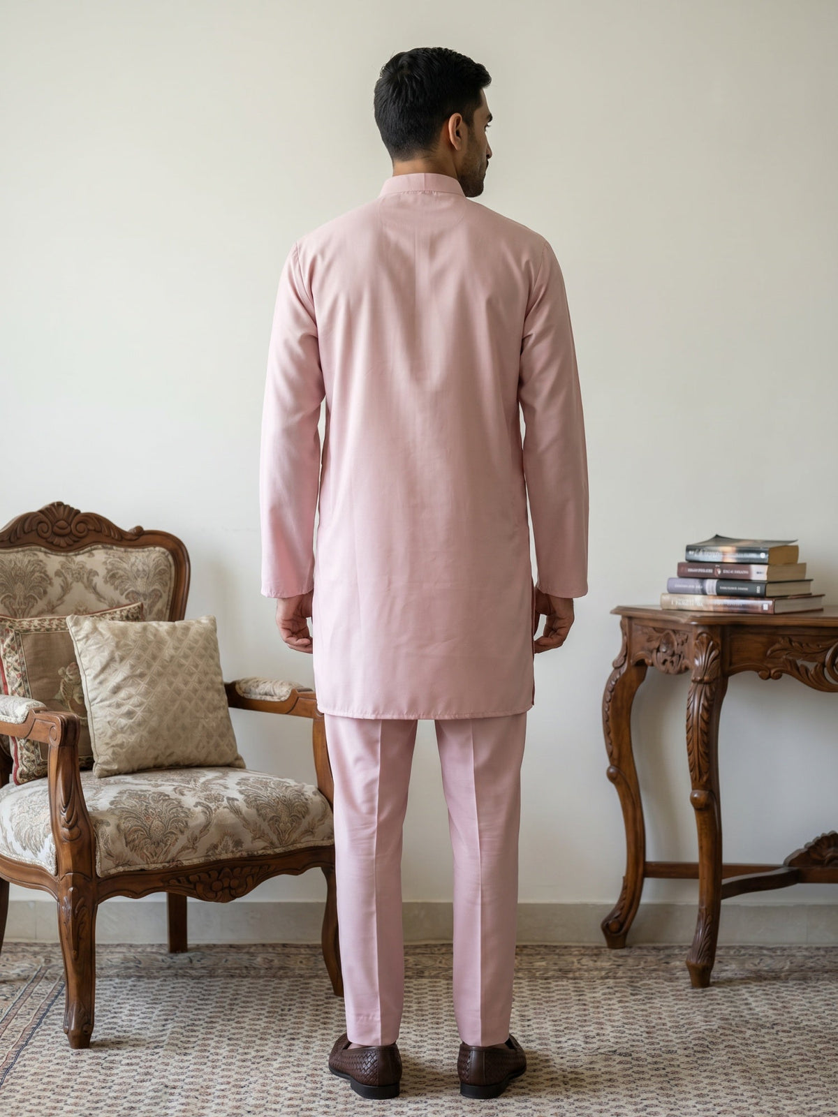 Classic Silk Blend Kurta Pyjama Set for Men ( 65KP 5586Peach ) [FF] [WAISTCOAT]
