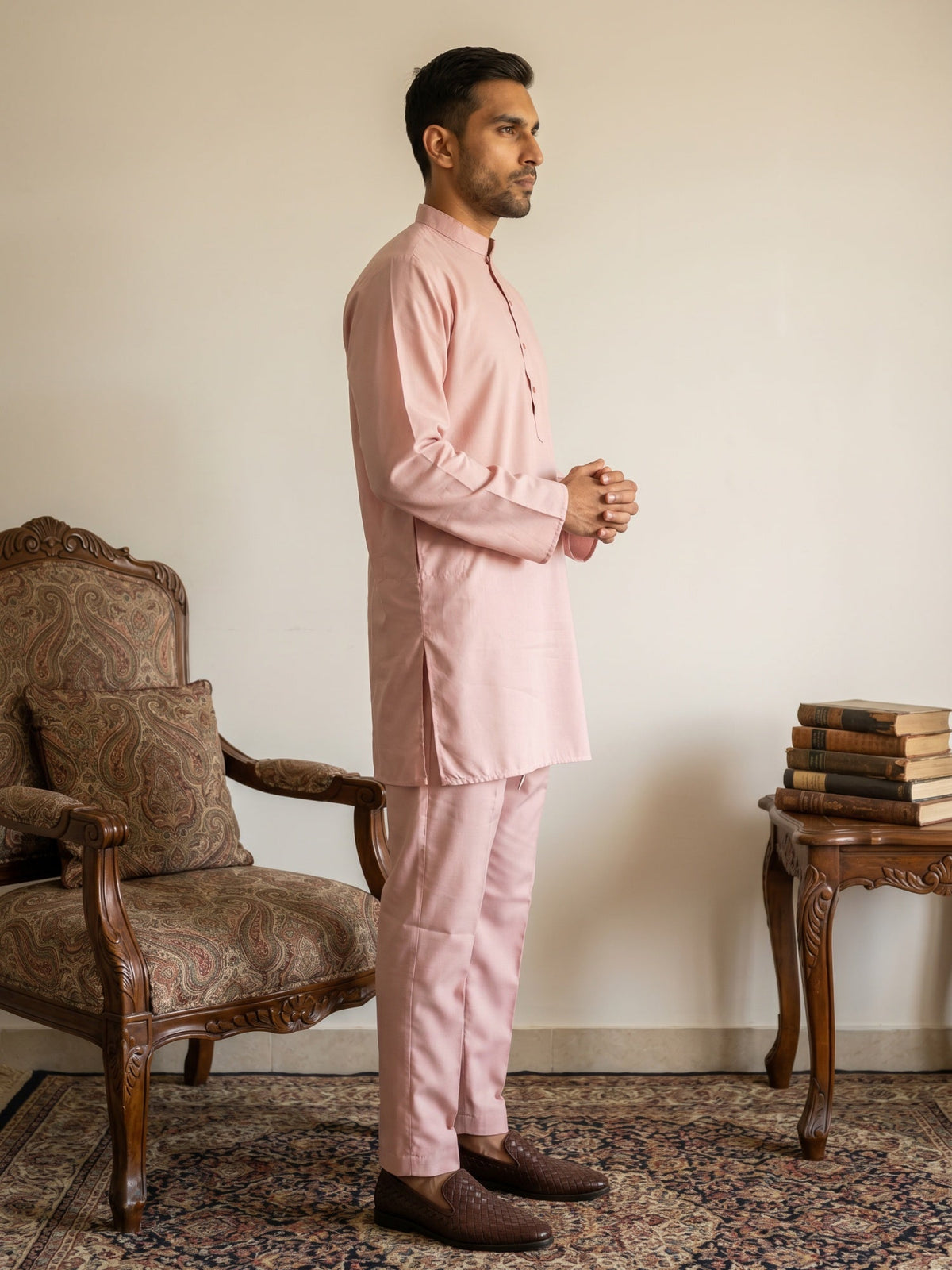Classic Silk Blend Kurta Pyjama Set for Men ( 65KP 5586Peach ) [FF] [WAISTCOAT]