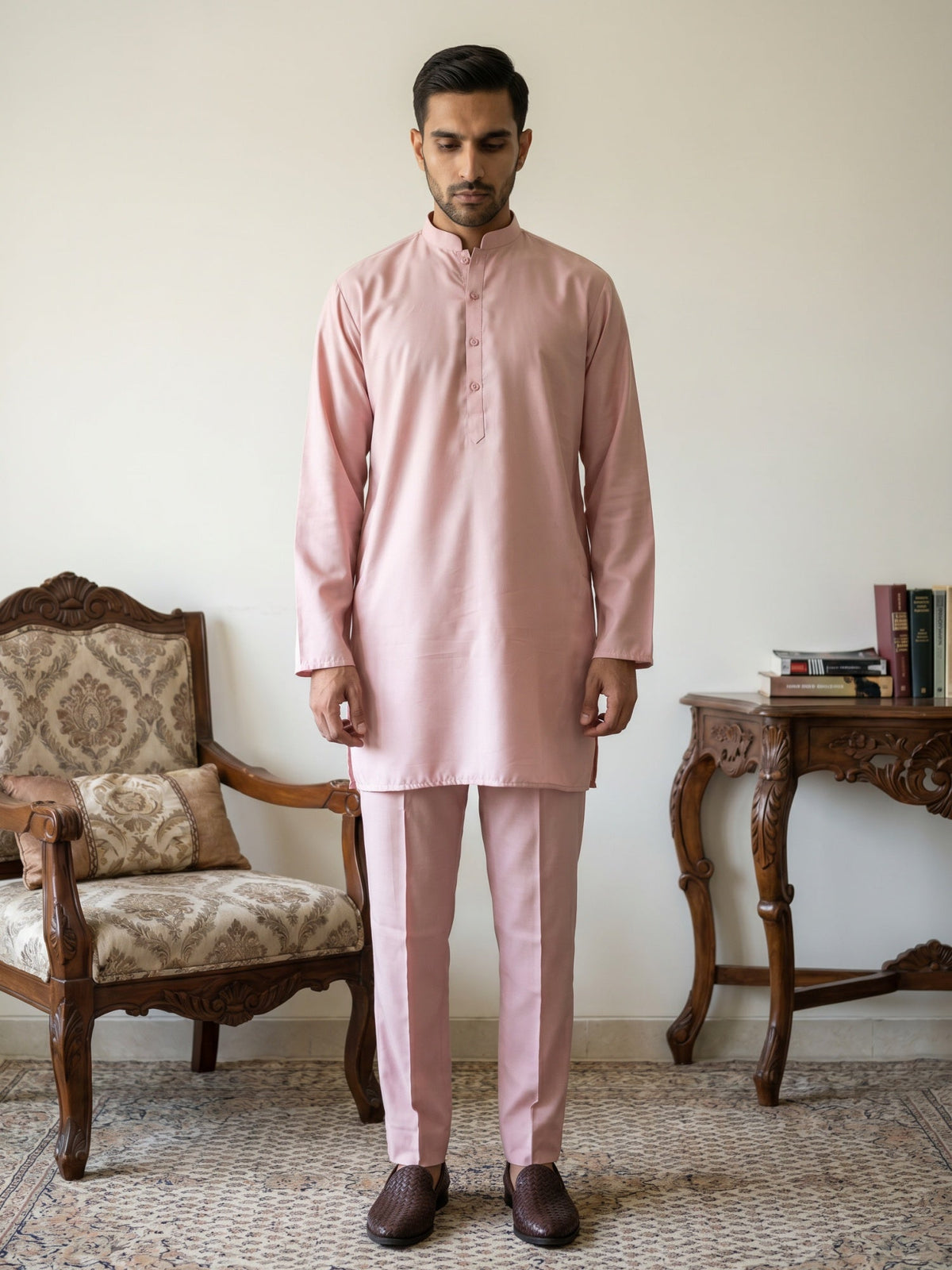 Classic Silk Blend Kurta Pyjama Set for Men ( 65KP 5586Peach ) [FF] [WAISTCOAT]