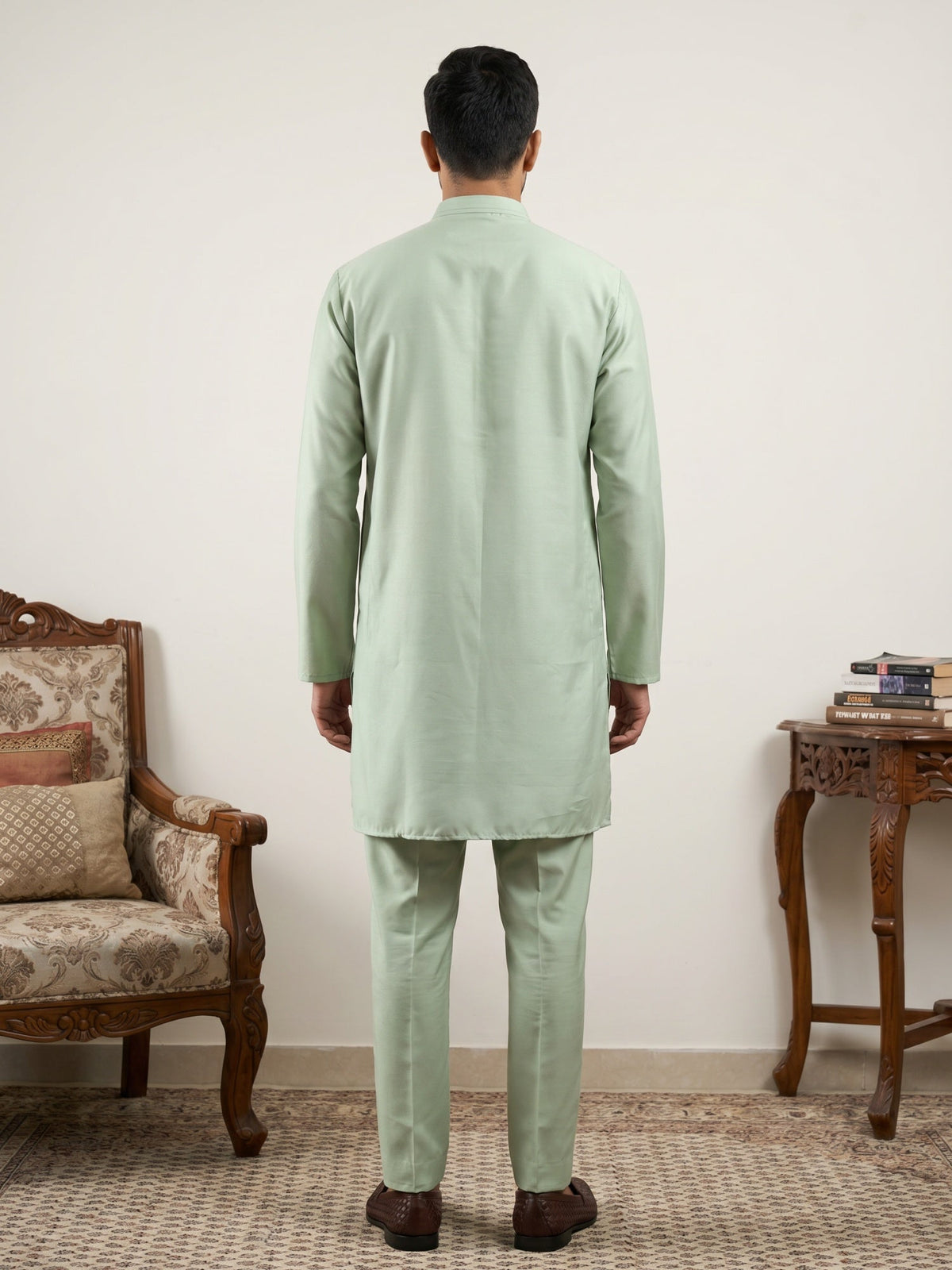 Classic Silk Blend Kurta Pyjama Set for Men ( 65KP 5586Pista ) [FF] [WAISTCOAT]