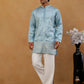 Men's Silk Blend Embroidered Kurta with Korean Pants Set ( 65KP PJ11W S 5595 Sky )