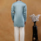 Men's Silk Blend Embroidered Kurta with Korean Pants Set ( 65KP PJ11W S 5595 Sky )