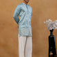 Men's Silk Blend Embroidered Kurta with Korean Pants Set ( 65KP PJ11W S 5595 Sky )