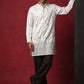Men's Silk Blend Embroidered Kurta with Korean Pants Set ( 65KP PJ11B 5595White ) [FF] [G-4]
