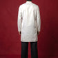 Men's Silk Blend Embroidered Kurta with Korean Pants Set ( 65KP PJ11B 5595White ) [FF] [G-4]