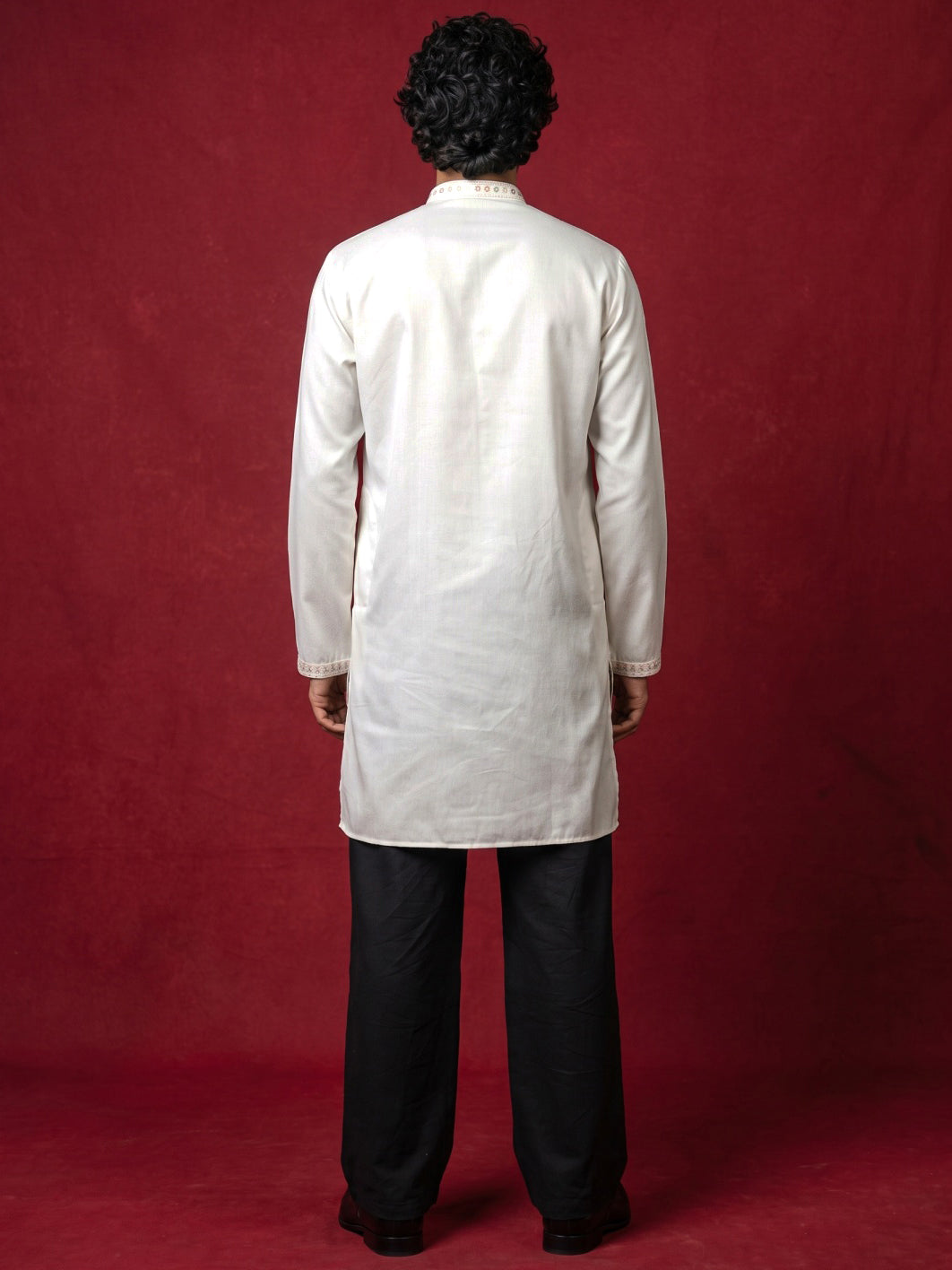 Men's Silk Blend Embroidered Kurta with Korean Pants Set ( 65KP PJ11B 5595White ) [FF] [G-4]