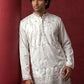 Men's Silk Blend Embroidered Kurta with Korean Pants Set ( 65KP PJ11B 5595White ) [FF] [G-4]
