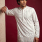 Men's Silk Blend Embroidered Kurta with Korean Pants Set ( 65KP PJ11B 5595White ) [FF] [G-4]