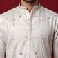 Men's Silk Blend Embroidered Kurta with Korean Pants Set ( 65KP PJ11B 5595White ) [FF] [G-4]