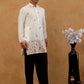 Japanese Fabric Embroidered Kurta & Korean Pants Set ( 65KP PJ11B F 5596 White )