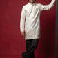 Silk Blend Embroidered Kurta & Korean Pants Set ( 65KP PJ11B 5601Cream ) [FF] [D-1]