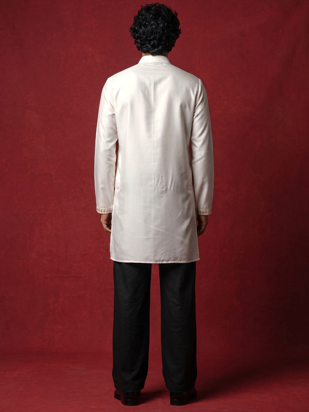 Silk Blend Embroidered Kurta & Korean Pants Set ( 65KP PJ11B 5601Cream ) [FF] [D-1]