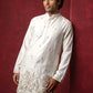 Silk Blend Embroidered Kurta & Korean Pants Set ( 65KP PJ11B 5601Cream ) [FF] [D-1]
