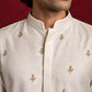 Silk Blend Embroidered Kurta & Korean Pants Set ( 65KP PJ11B 5601Cream ) [FF] [D-1]