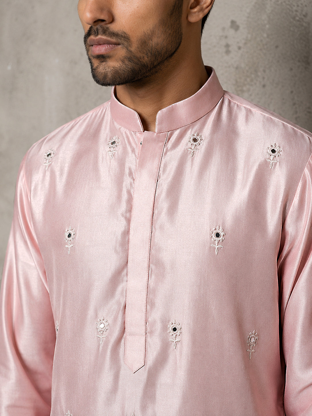 Men Designer Silk Blend Embroidered Kurta With Korean Pants ( 65KP PJ11W 5603Pink ) [FF] [G-4]