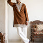 Ethnic Japanese Fabric Embroidered Kurta With Korean Pants ( 65KP PJ11W 5605Brown )
