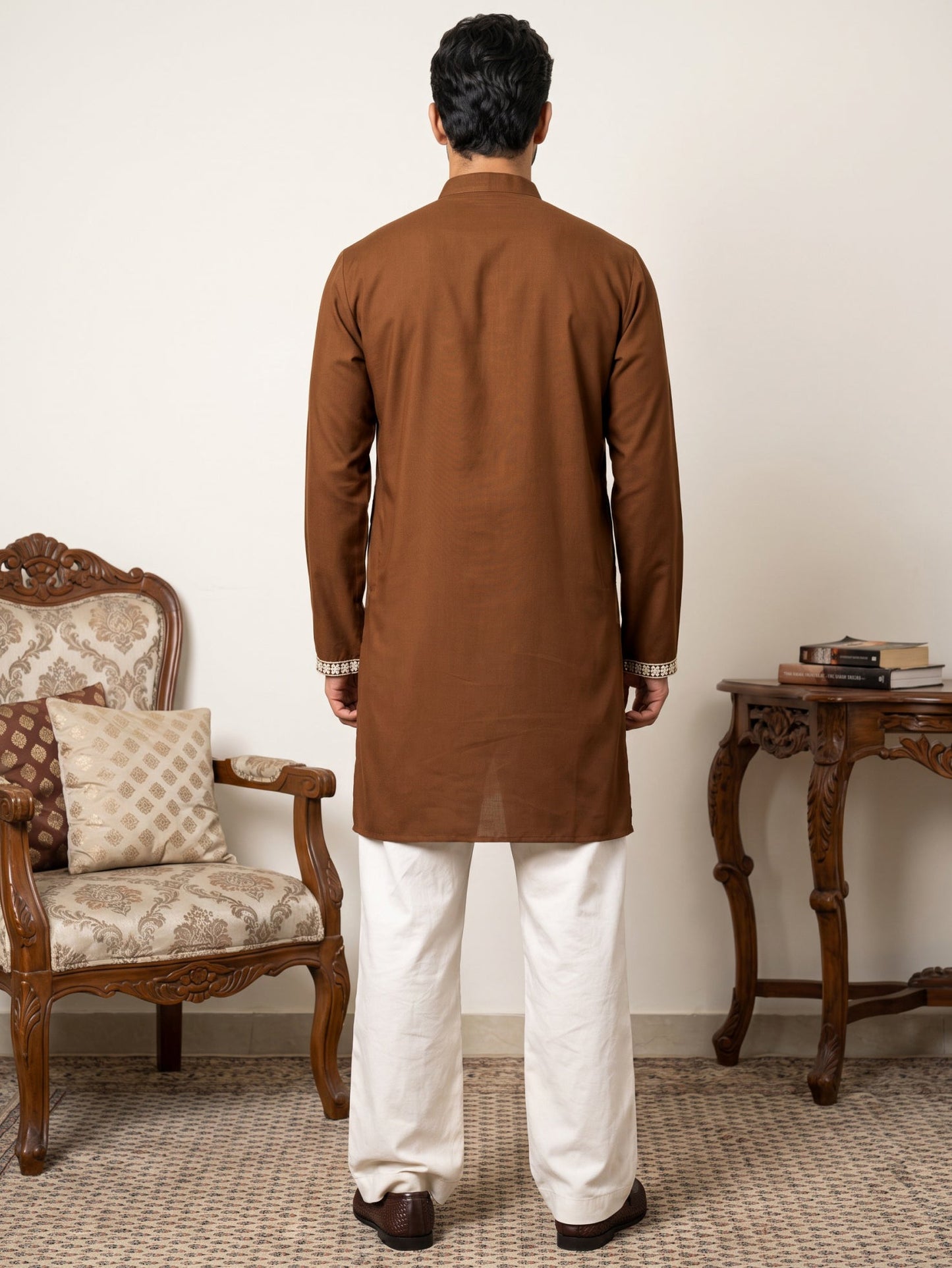 Ethnic Japanese Fabric Embroidered Kurta With Korean Pants ( 65KP PJ11W 5605Brown )