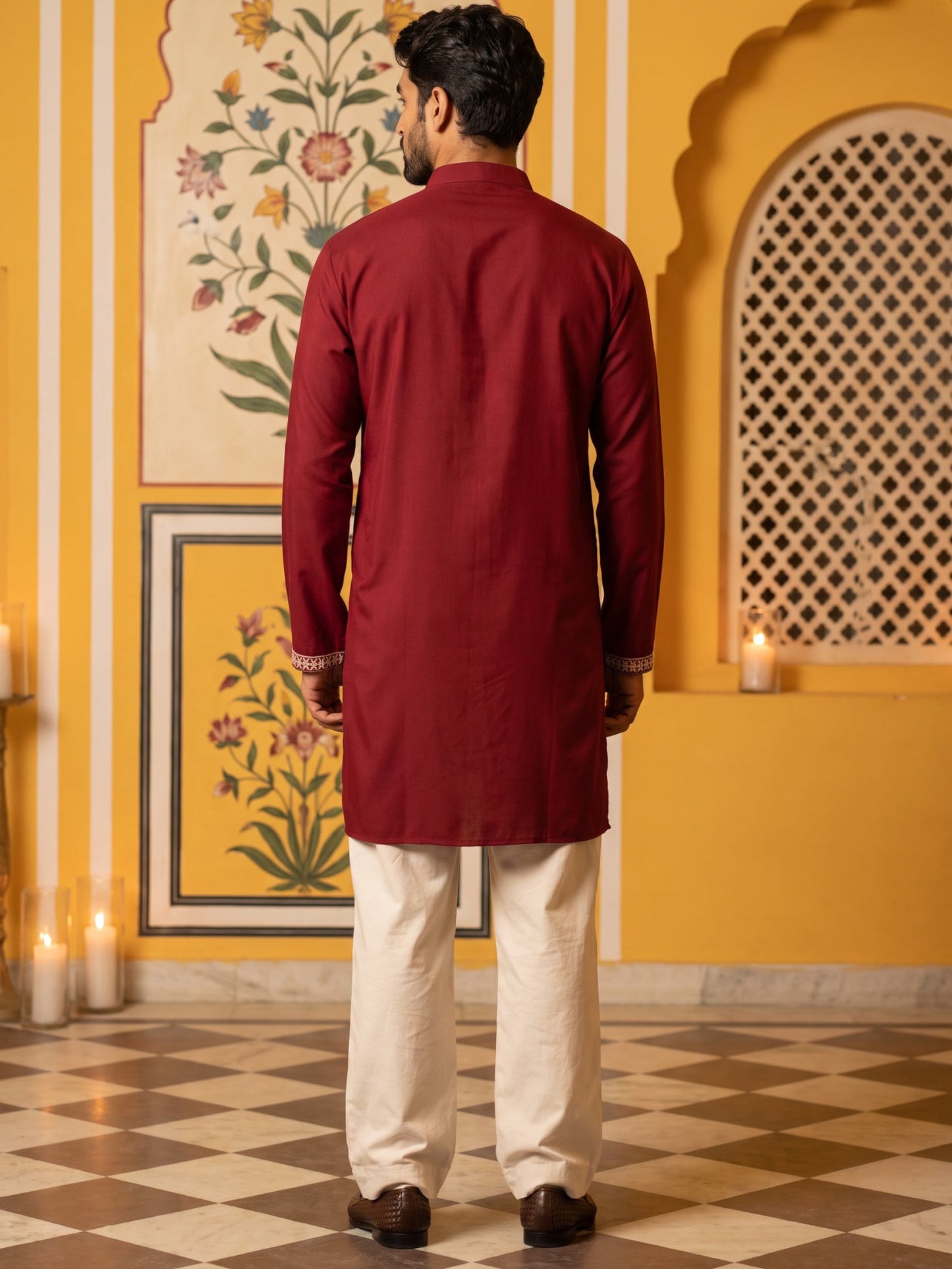 Ethnic Japanese Fabric Embroidered Kurta With Korean Pants ( 65KP PJ11W 5605Maroon )
