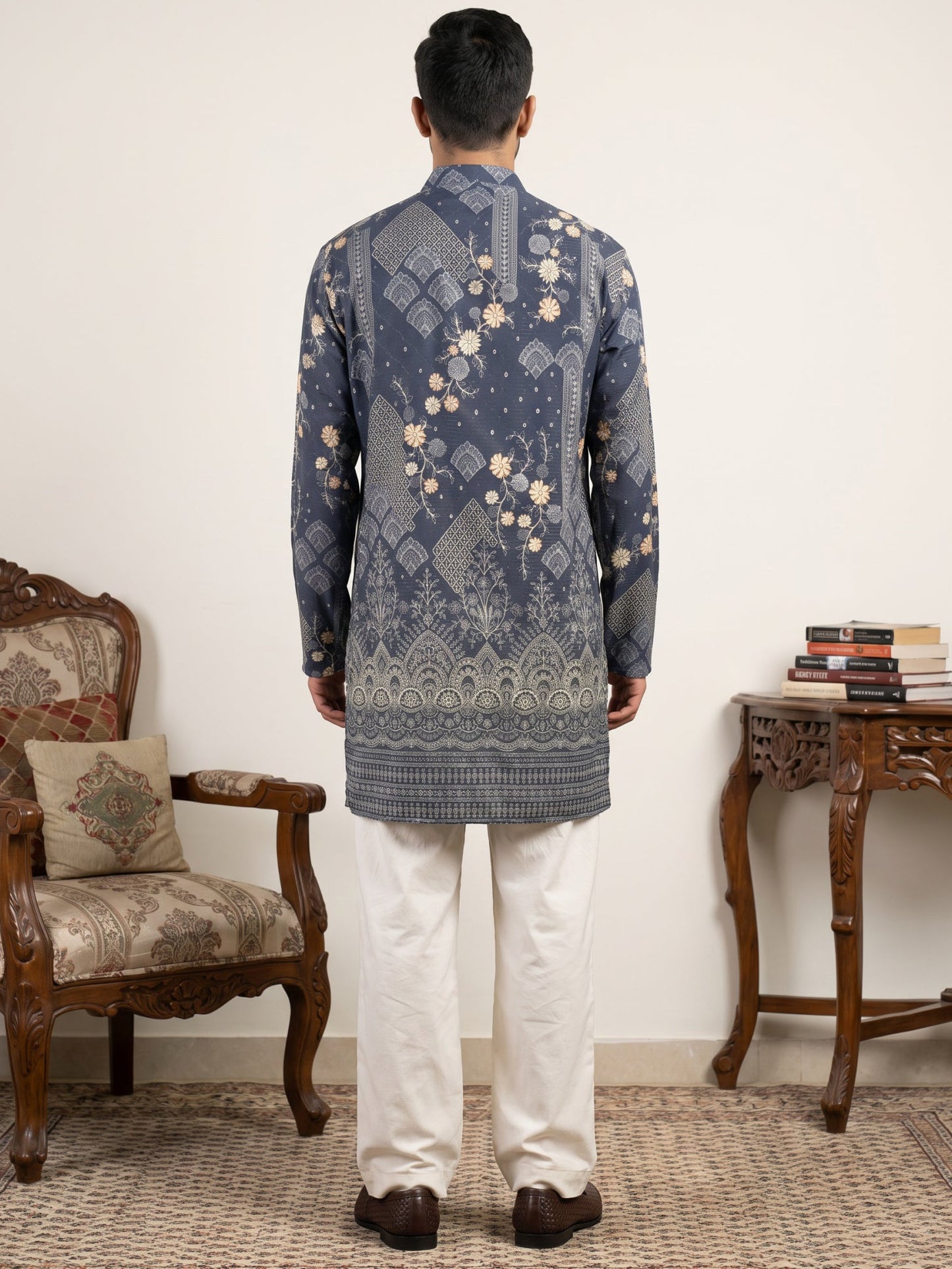 Traditional Cotton Blend Printed Kurta With Korean Pants ( 65KP PJ11W 5606Blue )