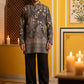 Traditional Cotton Blend Printed Kurta With Korean Pants ( 65KP PJ11B 5606Grey )