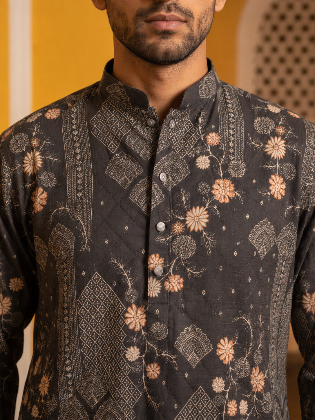 Traditional Cotton Blend Printed Kurta With Korean Pants ( 65KP PJ11B 5606Grey )