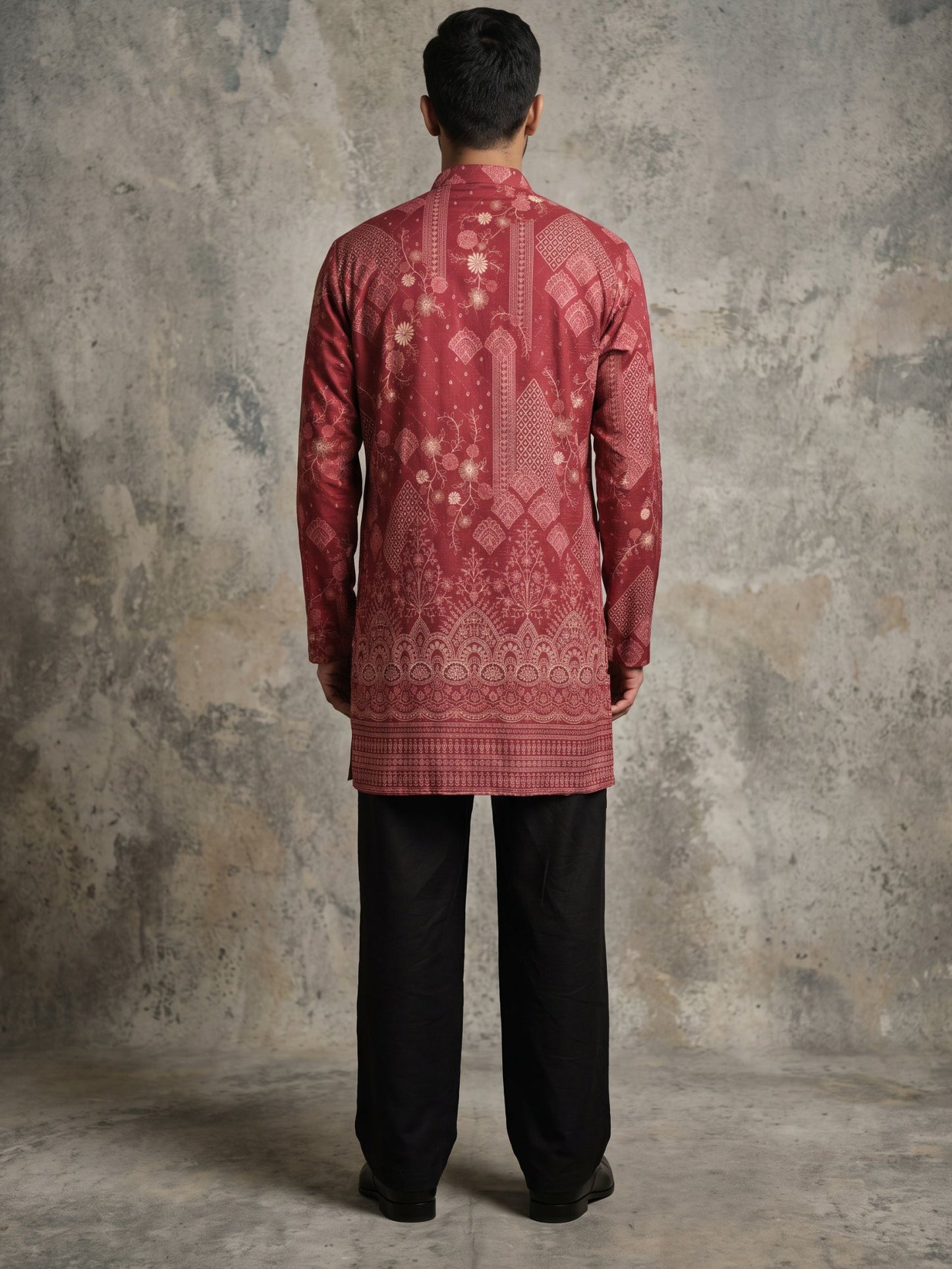 Traditional Cotton Blend Printed Kurta With Korean Pants ( 65KP PJ11B 5606Maroon )