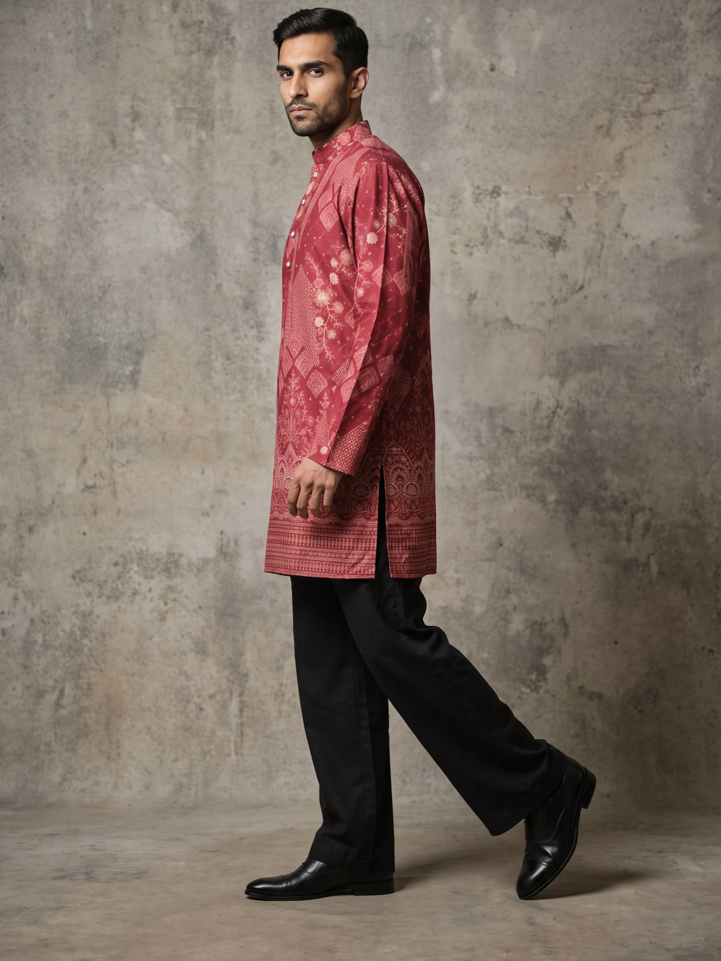 Traditional Cotton Blend Printed Kurta With Korean Pants ( 65KP PJ11B 5606Maroon )
