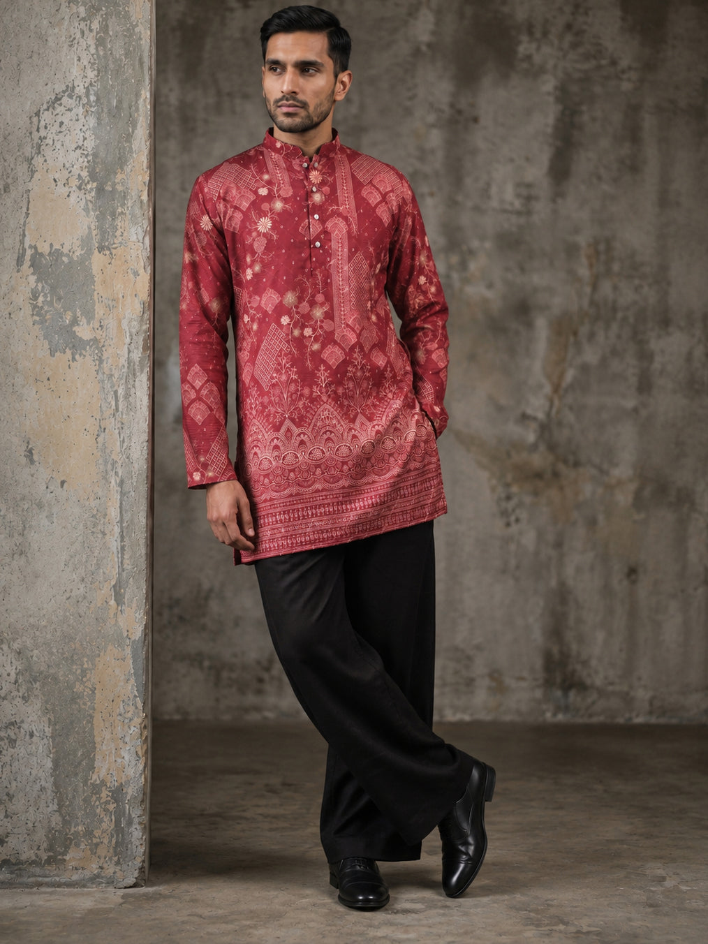 Traditional Cotton Blend Printed Kurta With Korean Pants ( 65KP PJ11B 5606Maroon )
