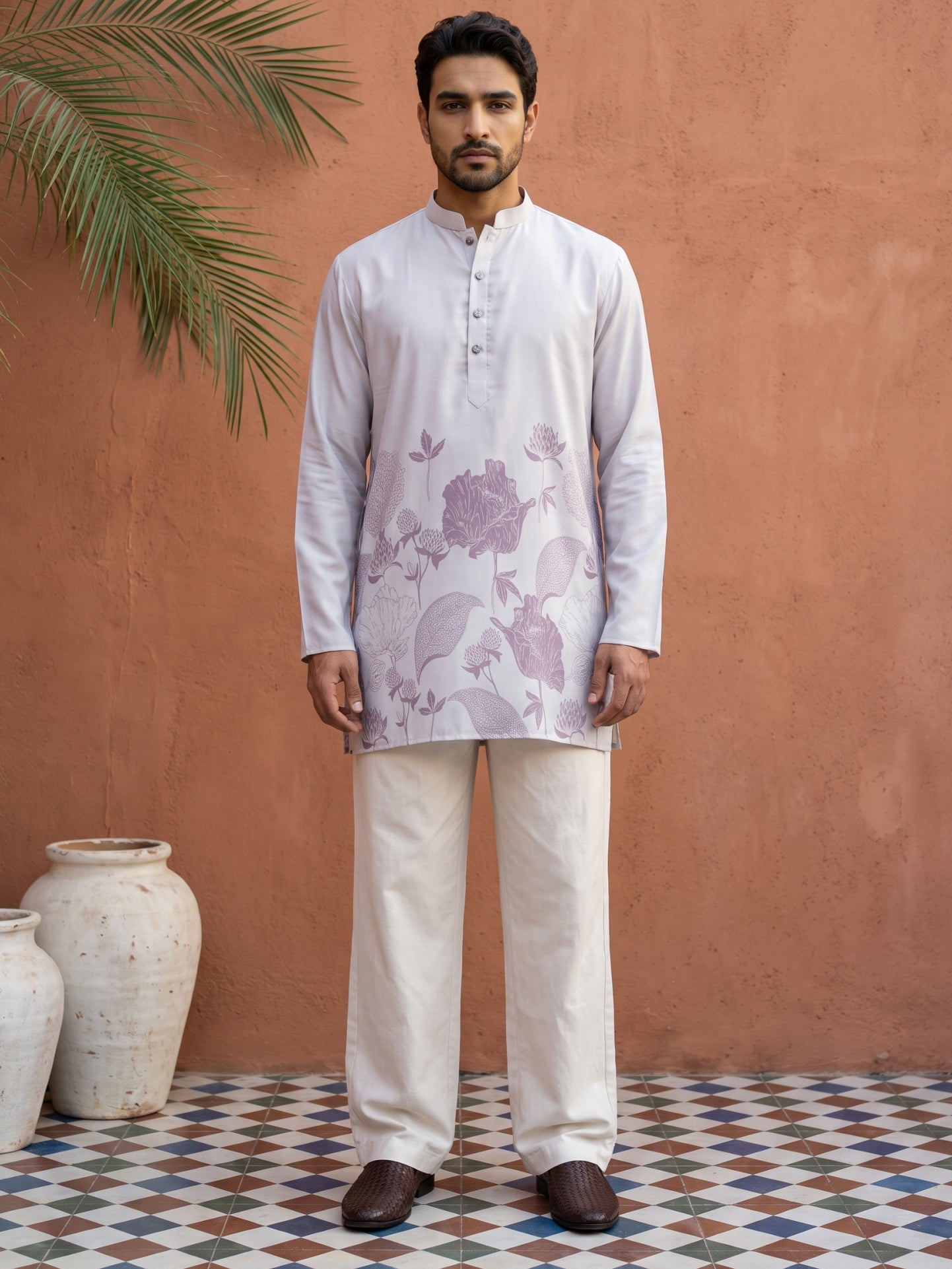 Cotton Blend Floral Printed Kurta With Korean Pants ( 65KP PJ11W 5607Purple )