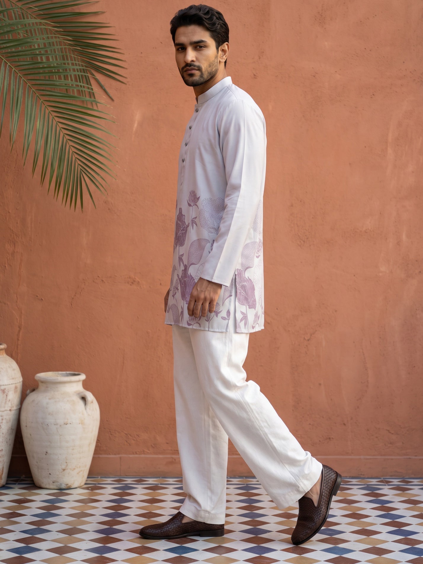 Cotton Blend Floral Printed Kurta With Korean Pants ( 65KP PJ11W 5607Purple )