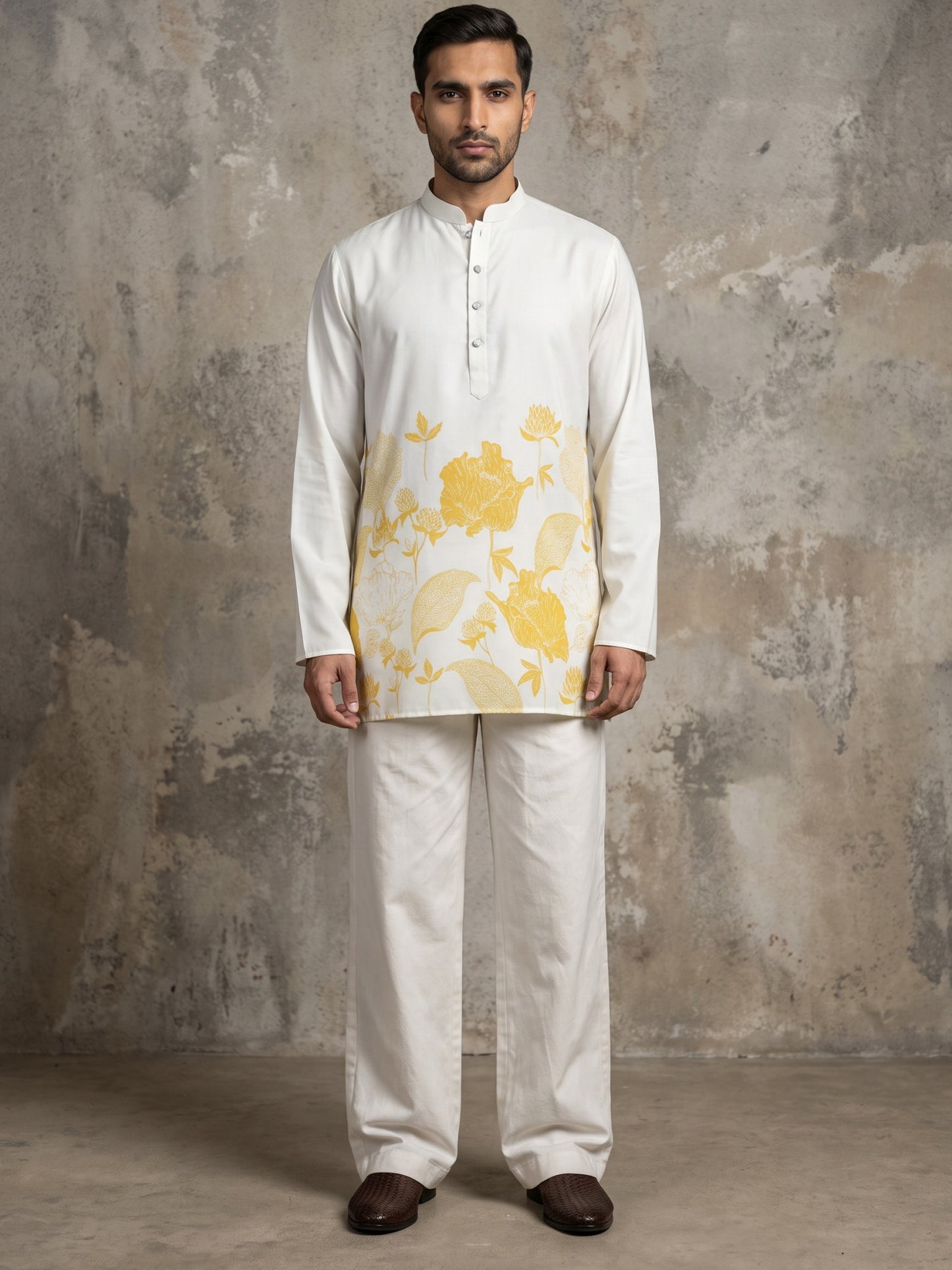 Cotton Blend Floral Printed Kurta With Korean Pants ( 65KP PJ11W 5607Yellow )