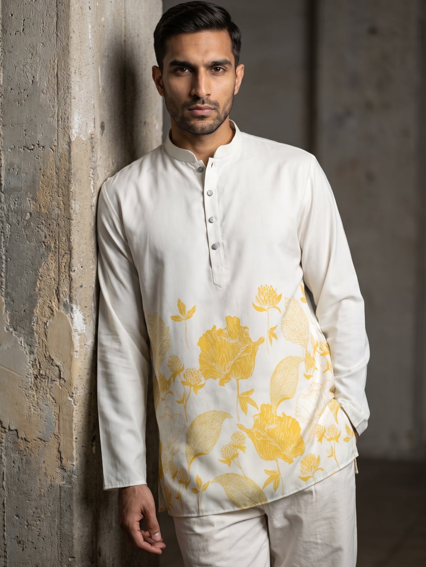 Cotton Blend Floral Printed Kurta With Korean Pants ( 65KP PJ11W 5607Yellow )