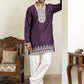 Japanese Fabric Designer Embroidered Kurta With Korean Pants ( 65KP PJ11W 5608Purple )