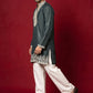 Japanese Fabric Designer Embroidered Kurta With Korean Pants ( 65KP PJ11W 5608Teal )