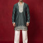 Japanese Fabric Designer Embroidered Kurta With Korean Pants ( 65KP PJ11W 5608Teal )