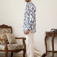 Men Cotton Blend Ikat Printed Kurta With Korean Pants ( 65KP PJ11W 5610Blue )
