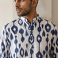 Men Cotton Blend Ikat Printed Kurta With Korean Pants ( 65KP PJ11W 5610Blue )