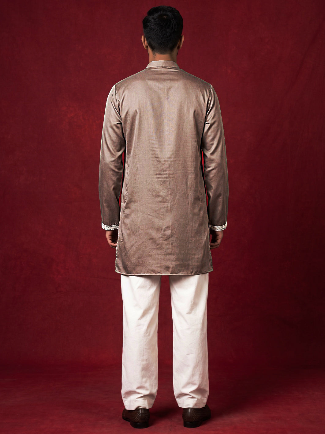Cotton Blend Ethnic Embroidered Kurta With Korean Pants ( 65KP PJ11W 5611Brown )