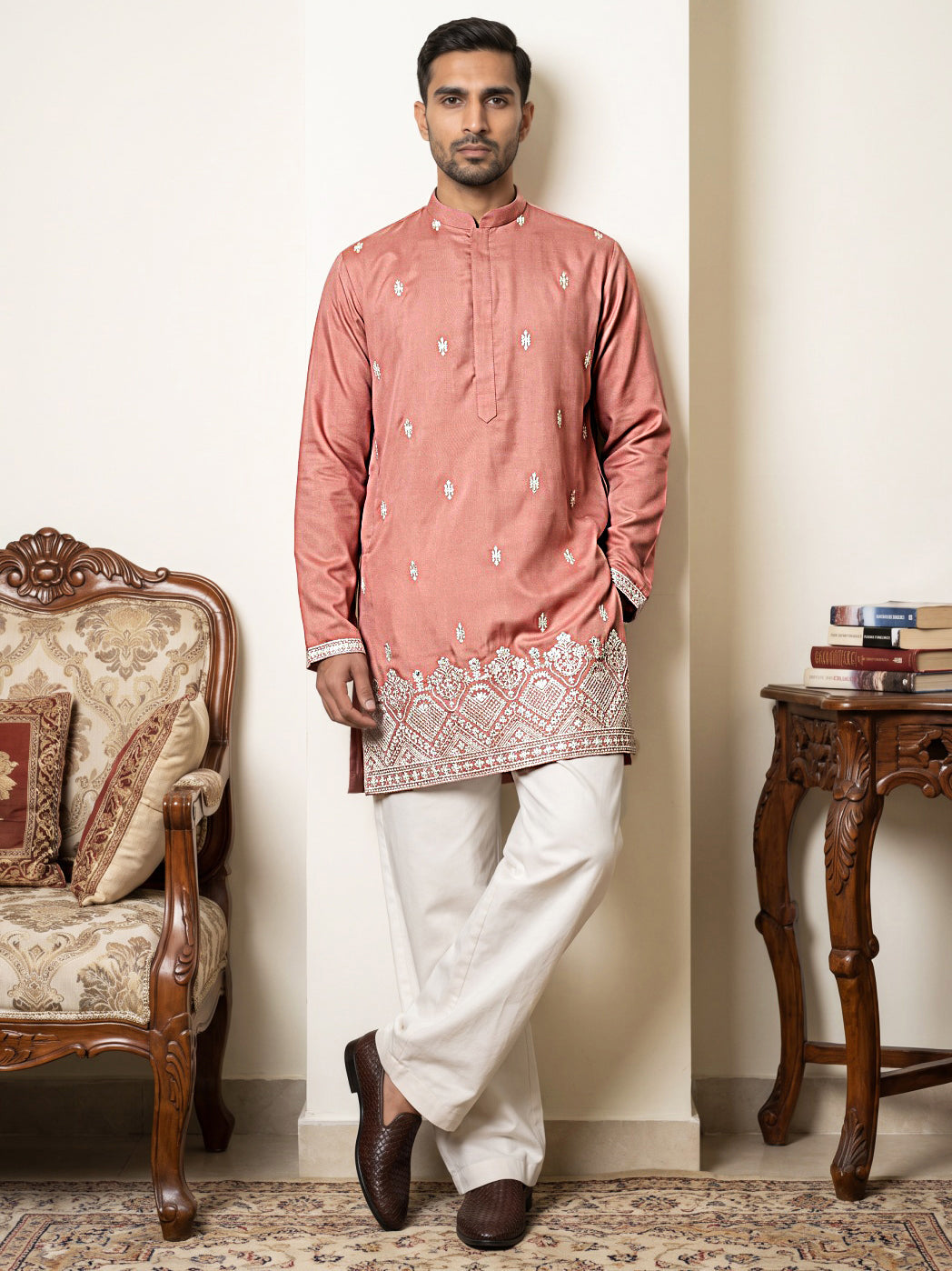 Cotton Blend Ethnic Embroidered Kurta With Korean Pants ( 65KP PJ11W 5611Pink )
