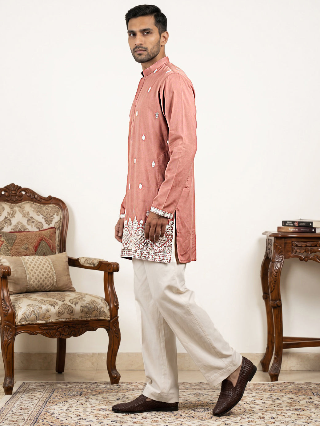 Cotton Blend Ethnic Embroidered Kurta With Korean Pants ( 65KP PJ11W 5611Pink )