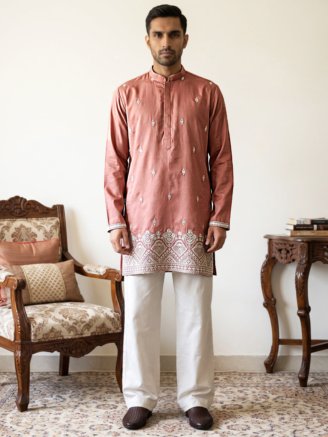 Cotton Blend Ethnic Embroidered Kurta With Korean Pants ( 65KP PJ11W 5611Pink )