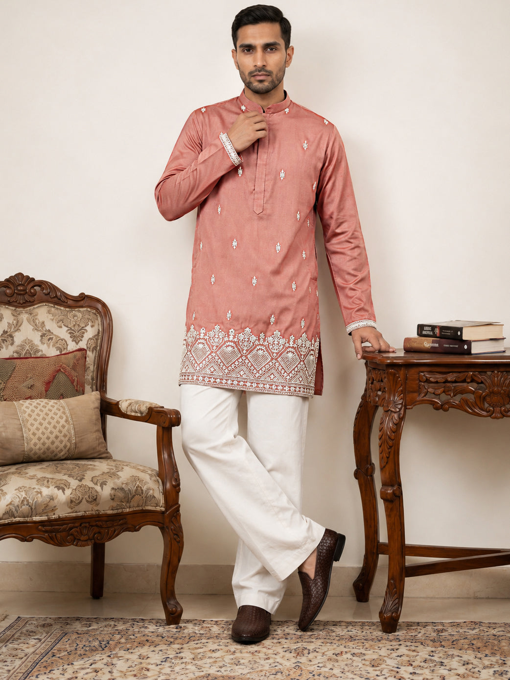Cotton Blend Ethnic Embroidered Kurta With Korean Pants ( 65KP PJ11W 5611Pink )
