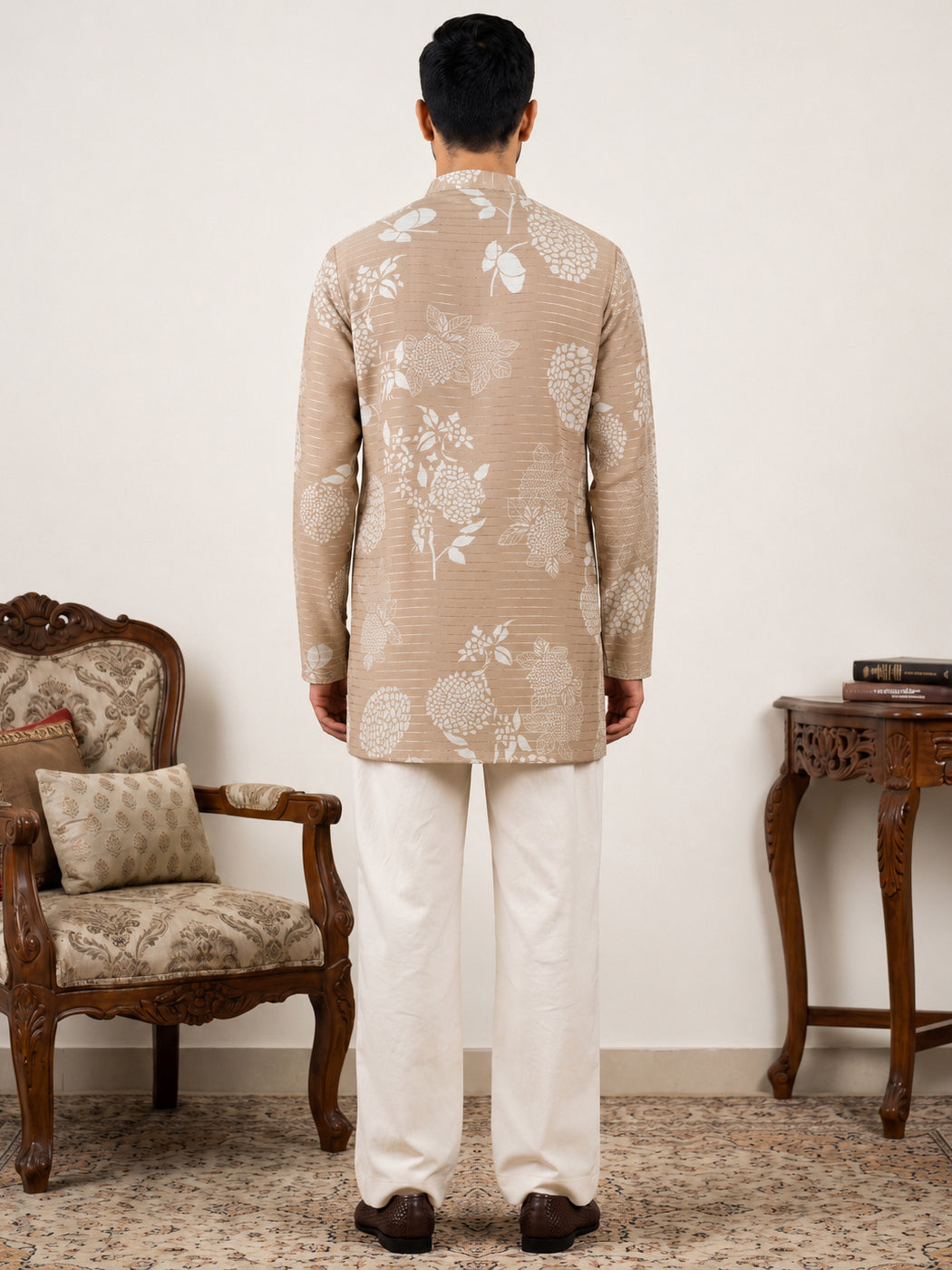 Cotton Blend Printed & Thread Work Kurta With Korean Pants ( 65KP PJ11W 5612Beige )