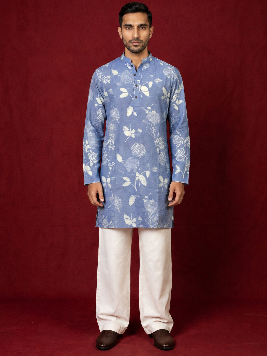 Cotton Blend Printed & Thread Work Kurta With Korean Pants ( 65KP PJ11W 5612Blue )