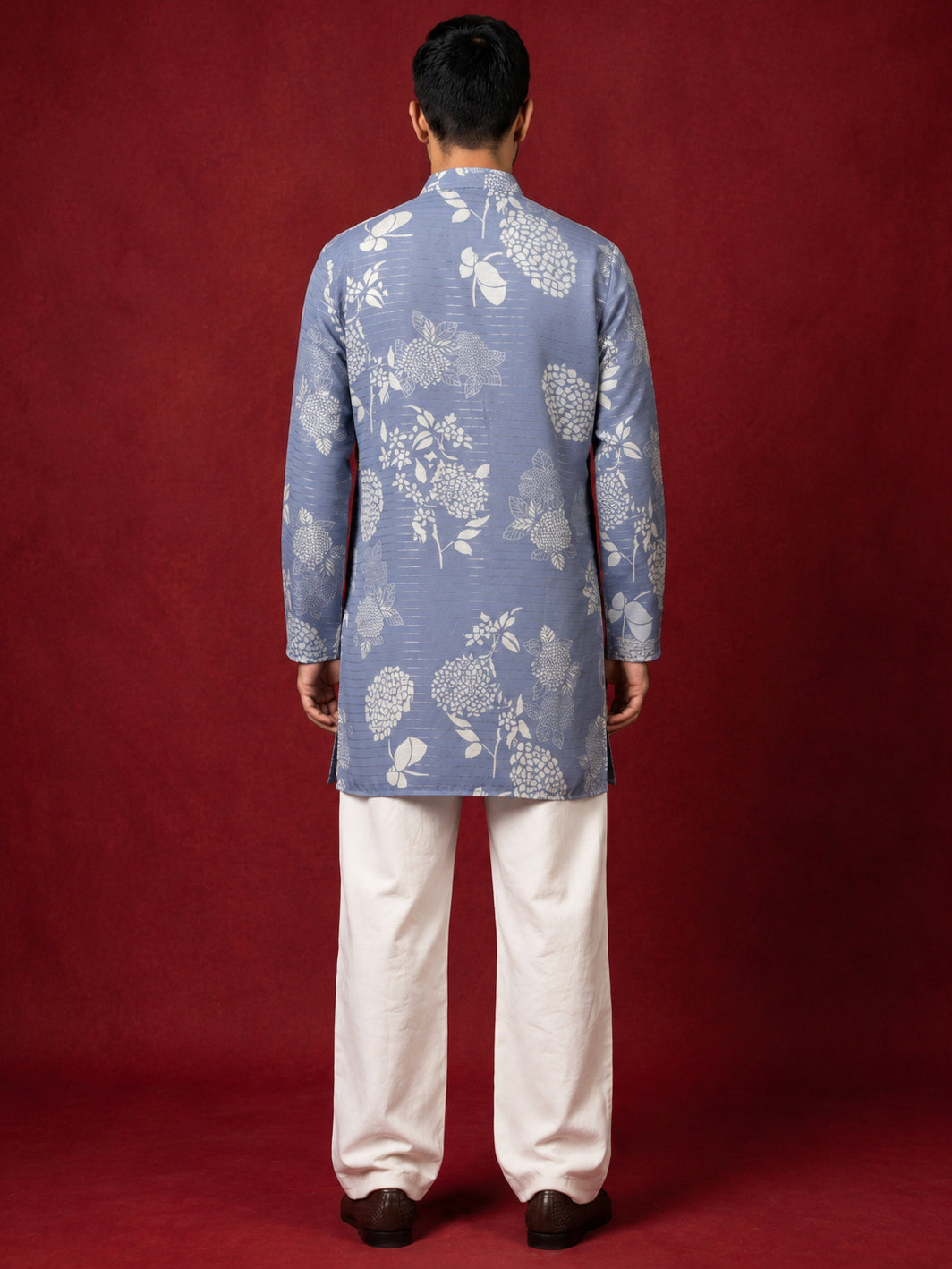 Cotton Blend Printed & Thread Work Kurta With Korean Pants ( 65KP PJ11W 5612Blue )