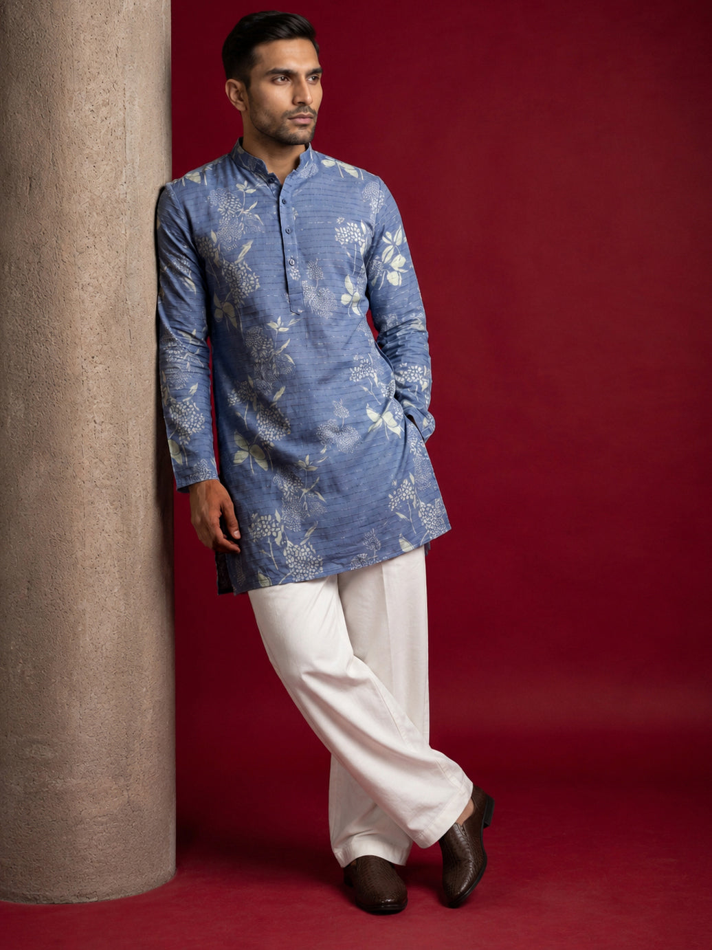 Cotton Blend Printed & Thread Work Kurta With Korean Pants ( 65KP PJ11W 5612Blue )