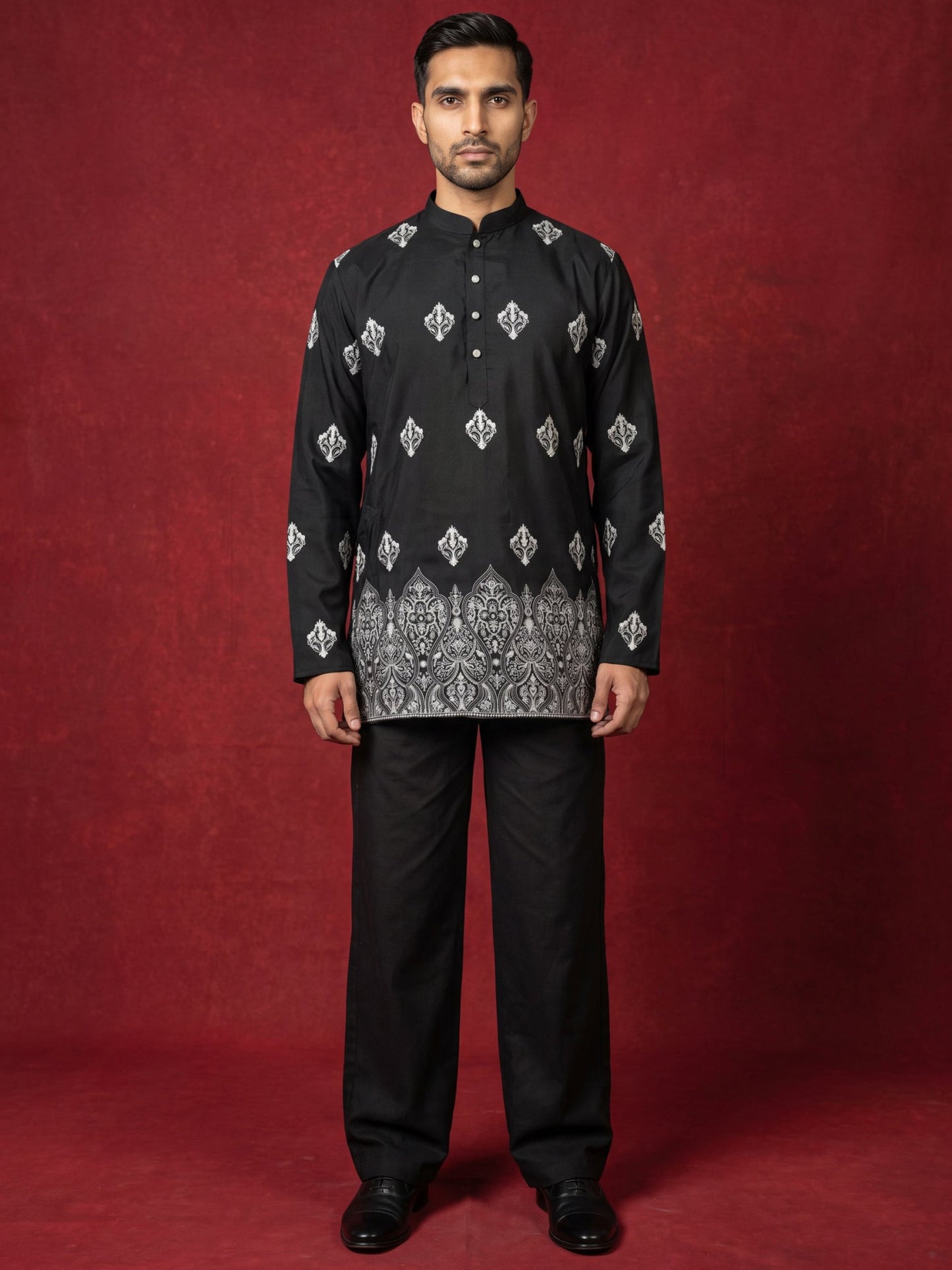 Cotton Blend Ethnic Printed Kurta With Korean Pants ( 65KP PJ11B 5614Black )